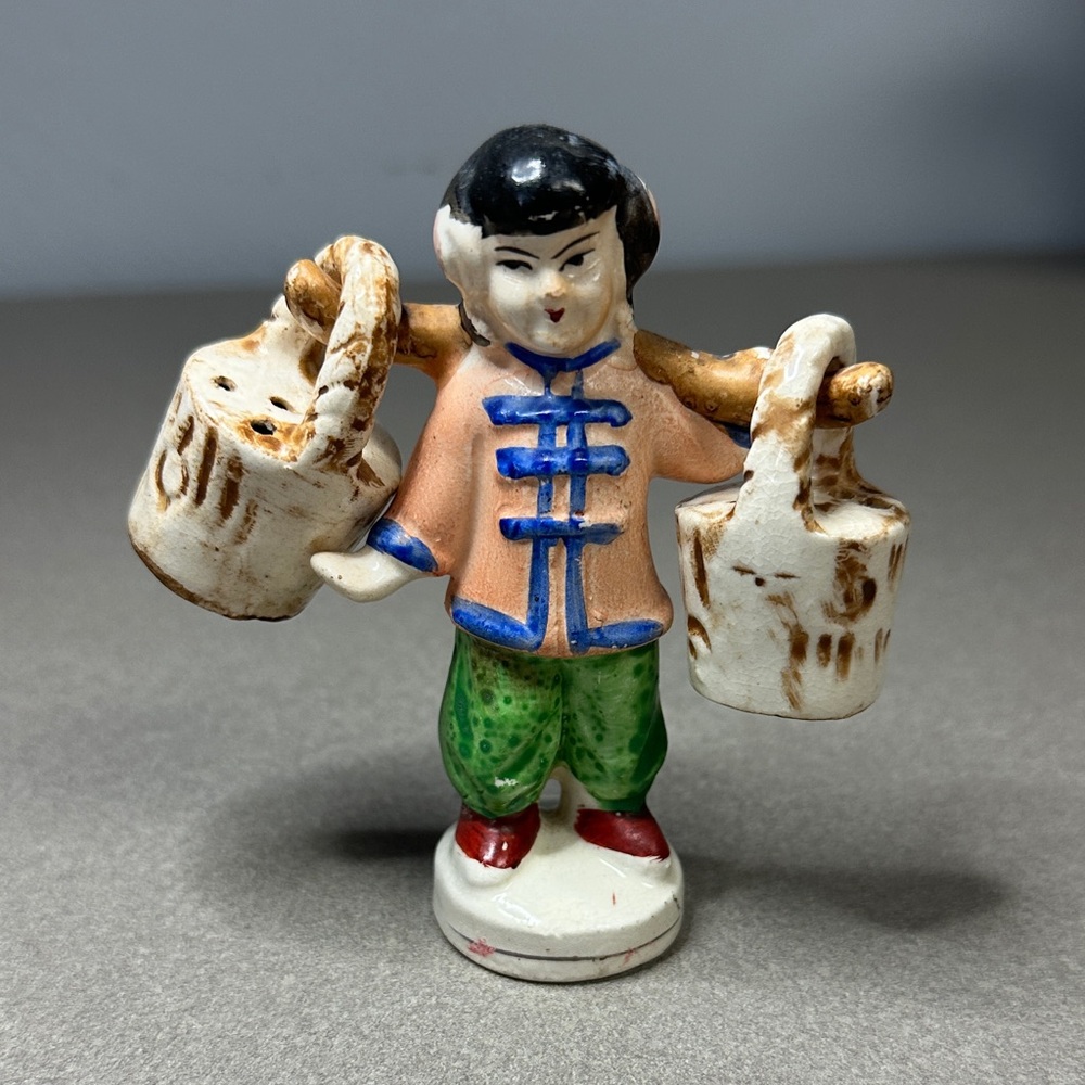 Hand-Painted Ceramic Figurine with Buckets - Multicolor salt & pepper